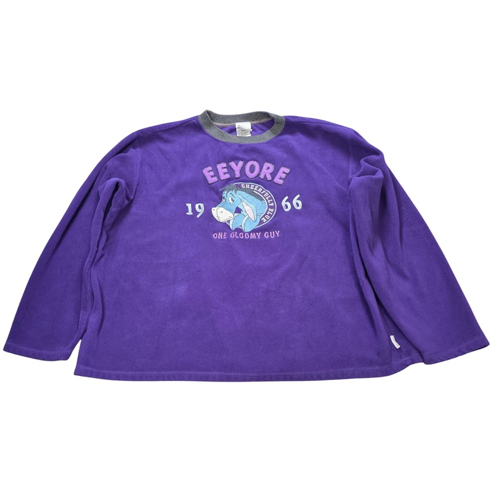 Disney Y2K Eeyore Fleece Sweatshirt Women's Size L Purple 1966 Embroidered